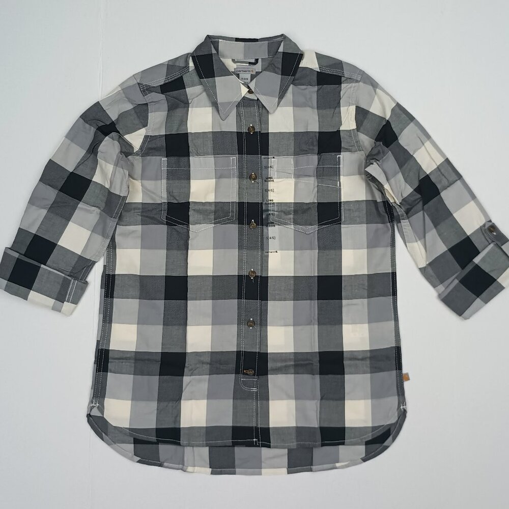 Carhartt Women's Cotton Fairview Plaid Shirt Size M Long Sleeve Gray 103085 New